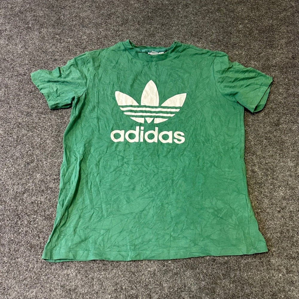 Adidas T-Shirt Womens Size L Green Trefoil Logo Athletic Short Sleeve Cotton
